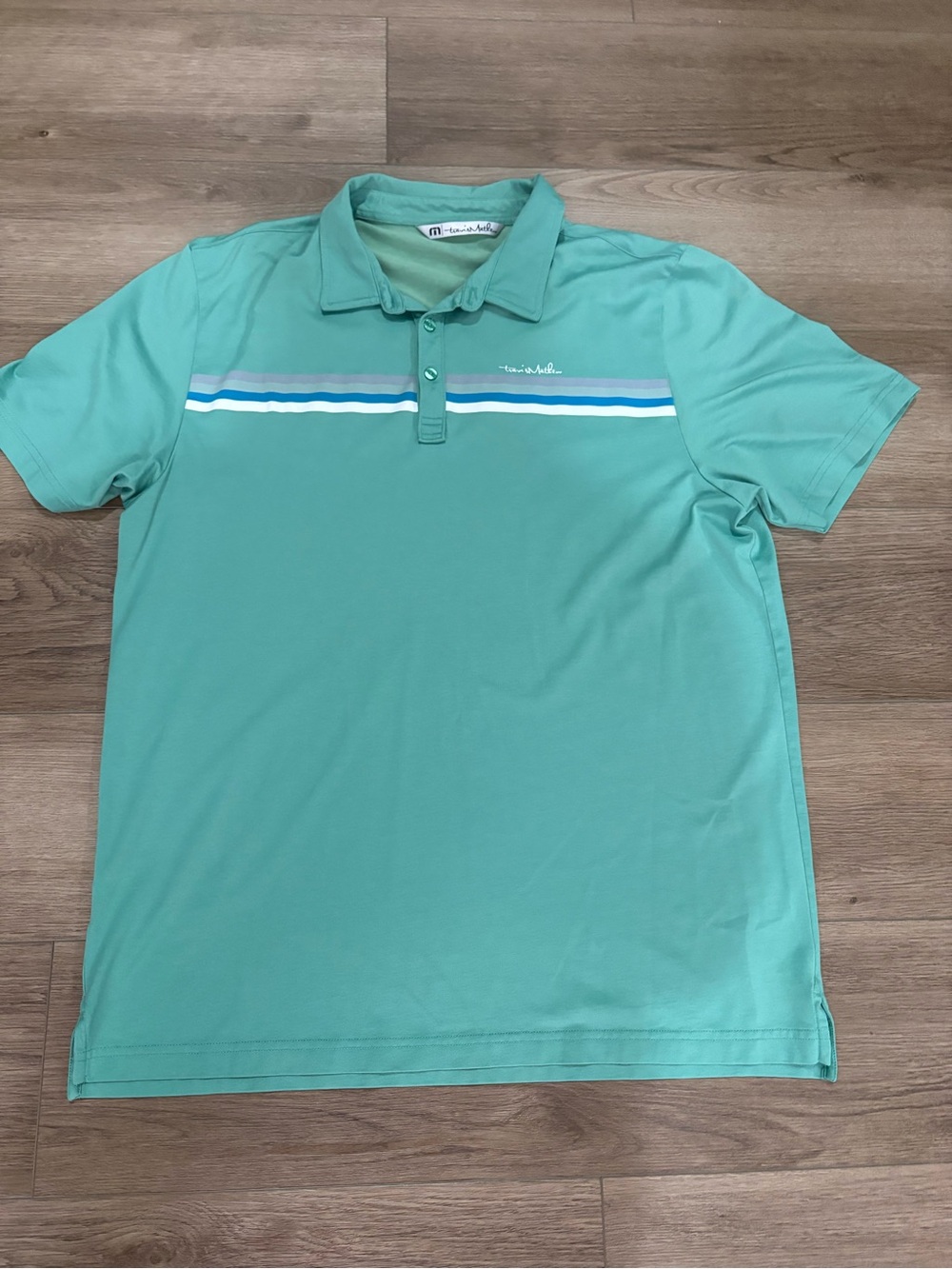 Travis Mathew Mint Green Polo with Chest Stripes